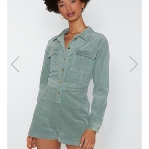 Corduroy army green romper jumpsuit, nasty gal